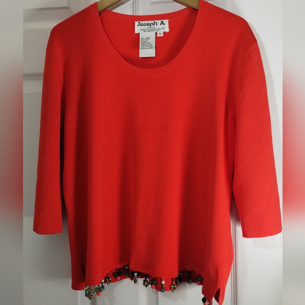 Plus Size Joseph A. Bright Orange 3/4 Sleeve Top With Beaded Fringe Hem (A1)